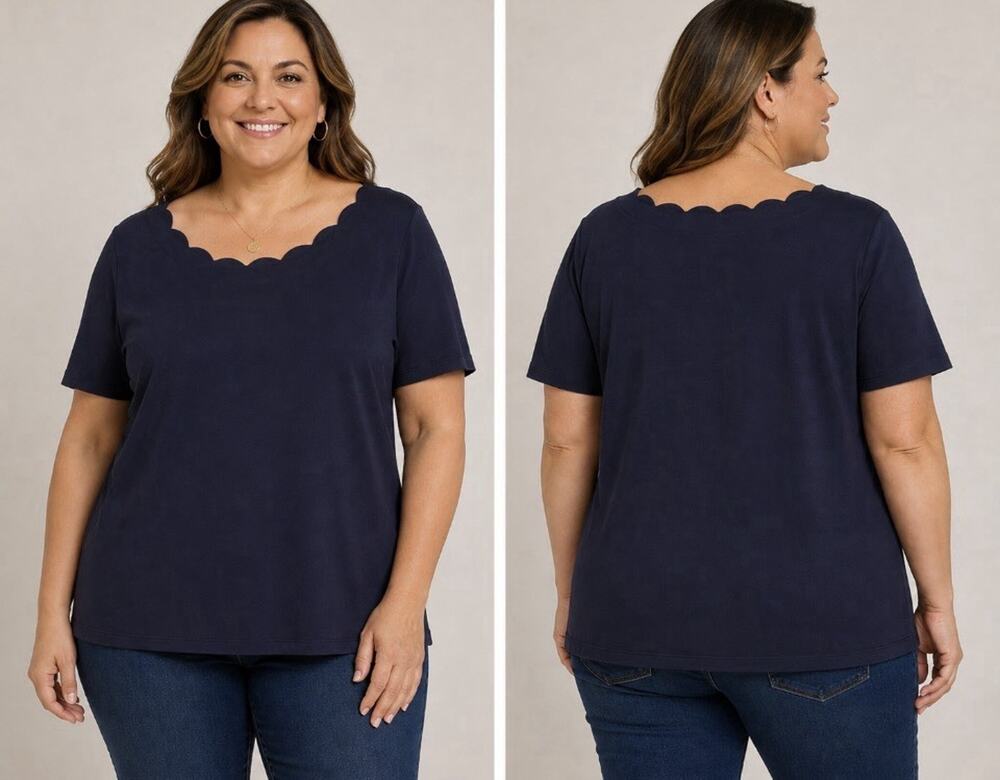 Talbots Plus Blue Scallop Neck Pima Cotton Women Plus Size 2X Top Tee
